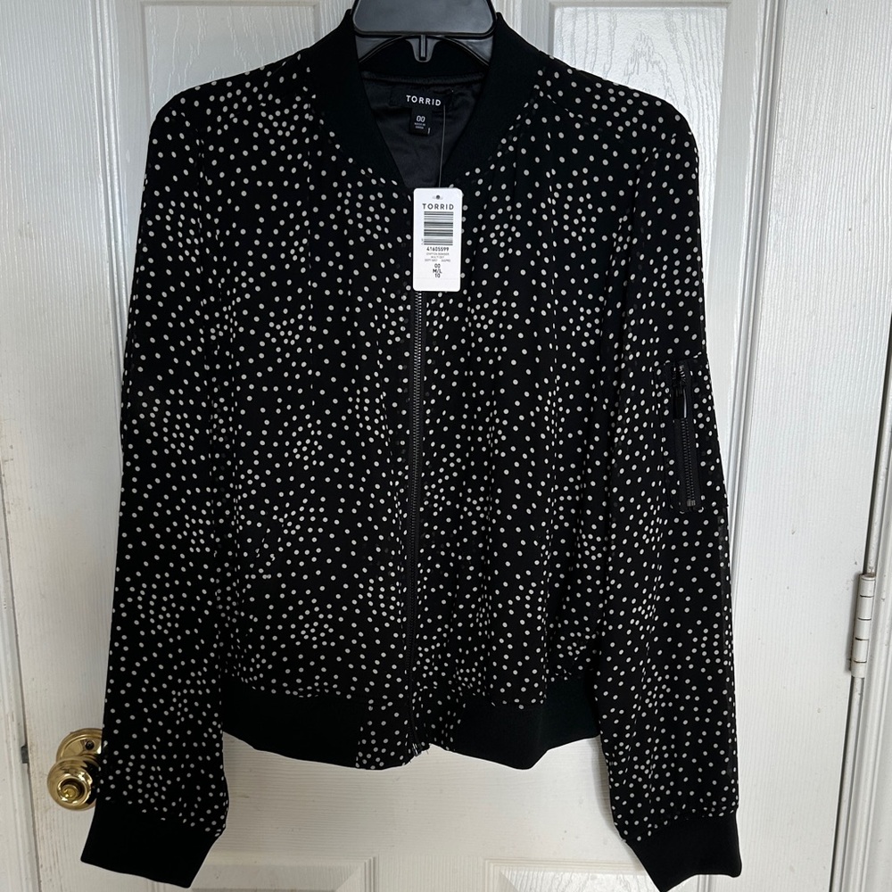 Torrid Black and White Polka Dot Bomber Jacket